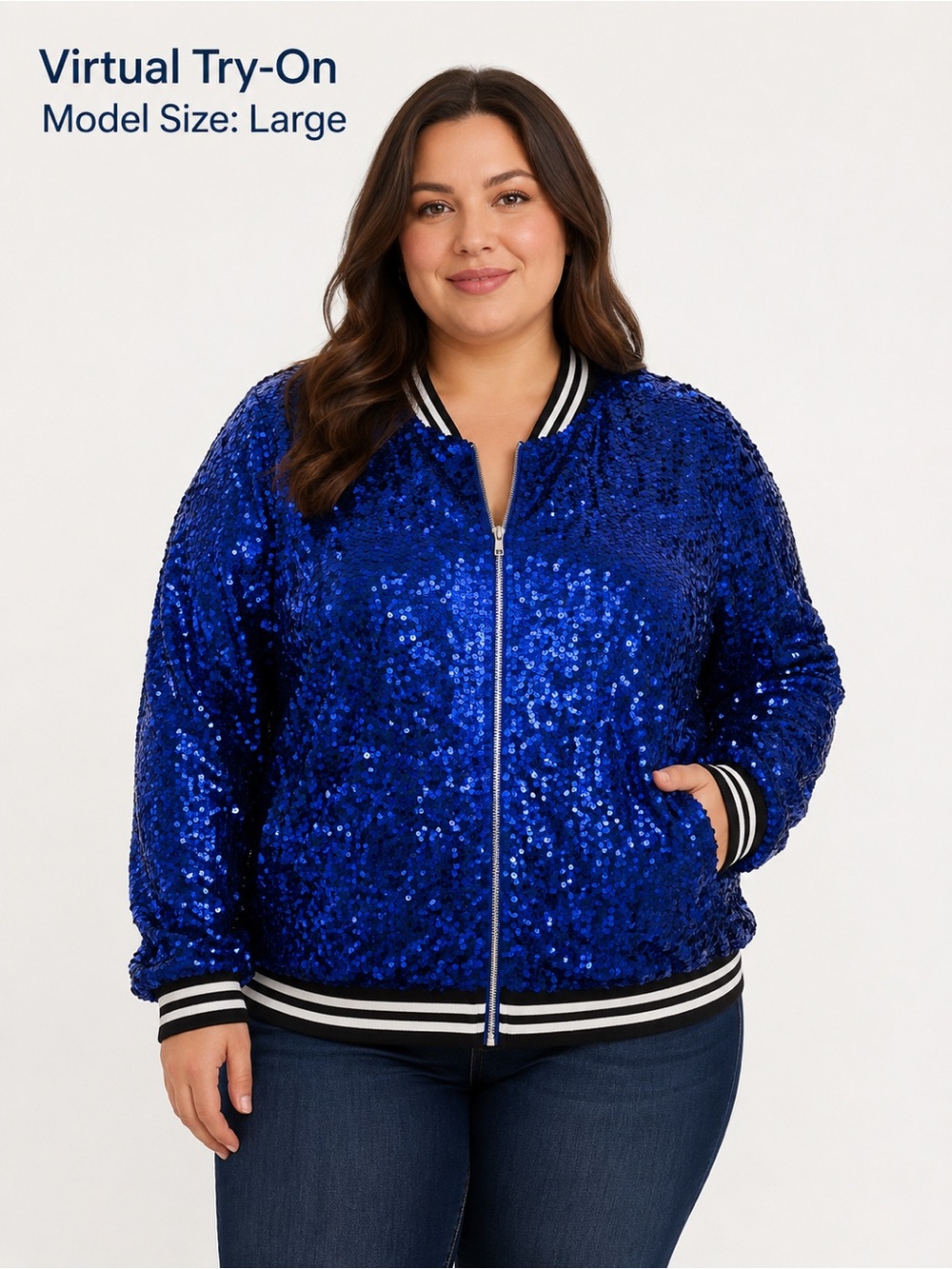 Blue Sequin Bomber Jacket Women’s XXL Zip Up Sparkly Varsity Party Coat Festival